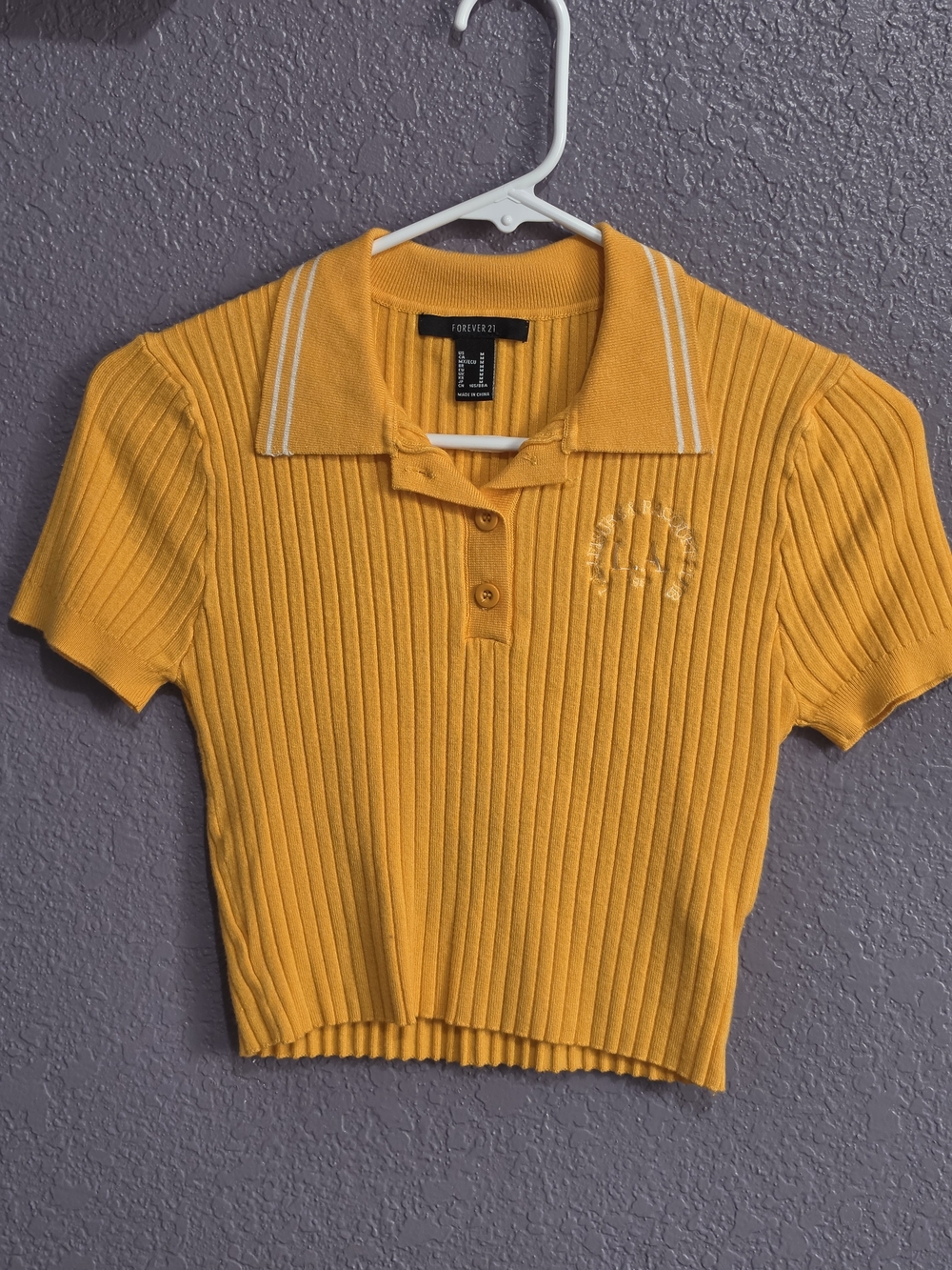 Forever 21 Ribbed Polo Crop Top - Mustard Yellow